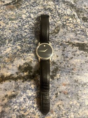 Movado Men's Black Dial Watch with Silver Case